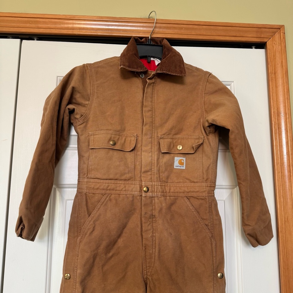 Carhartt Vintage Kids Brown Quilt Lined Duck Coveralls Insulated - Picture 3 of 9
